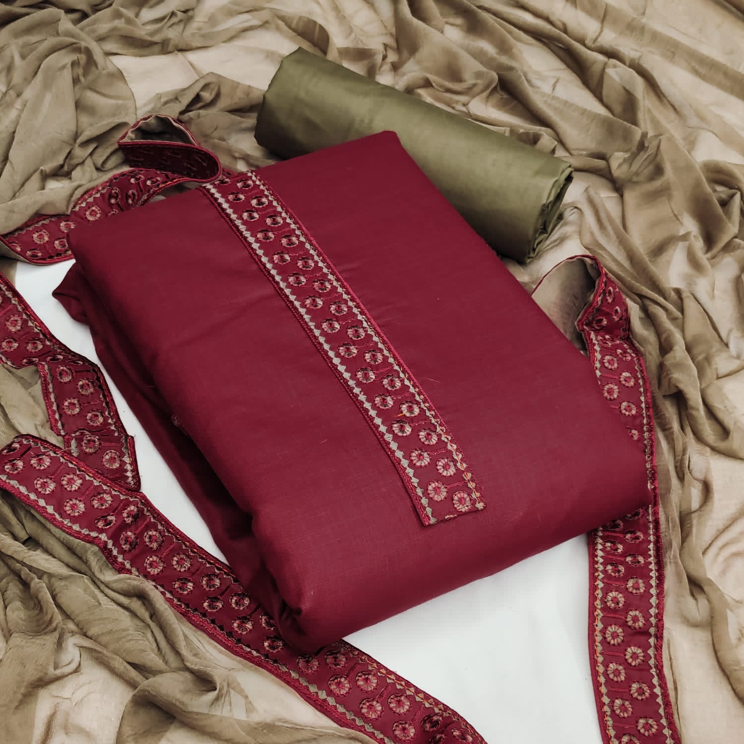 Bombay Cotton Neck work Dress Material (Unstitched) Ethenika.com 