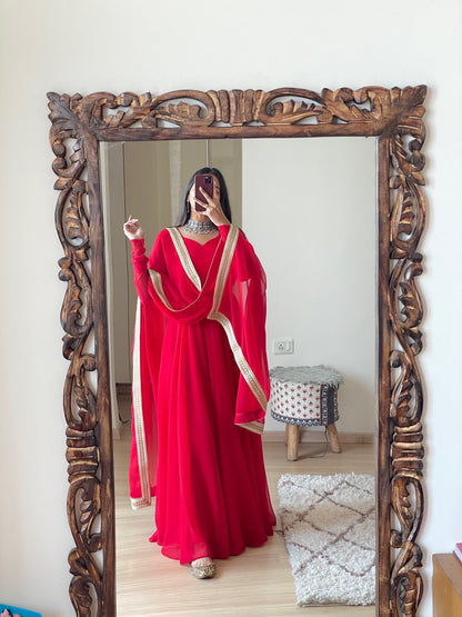 Georgette Attractive Gown Dupatta Set (Stitched) - Premium  from Ethenika.com  - Just INR 1290! Shop now at Ethenika.com 