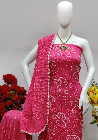 Cotton Satin Hand Crafted Kutchi Self Colour Bandhani Material (Unstitched) Ethenika.com 