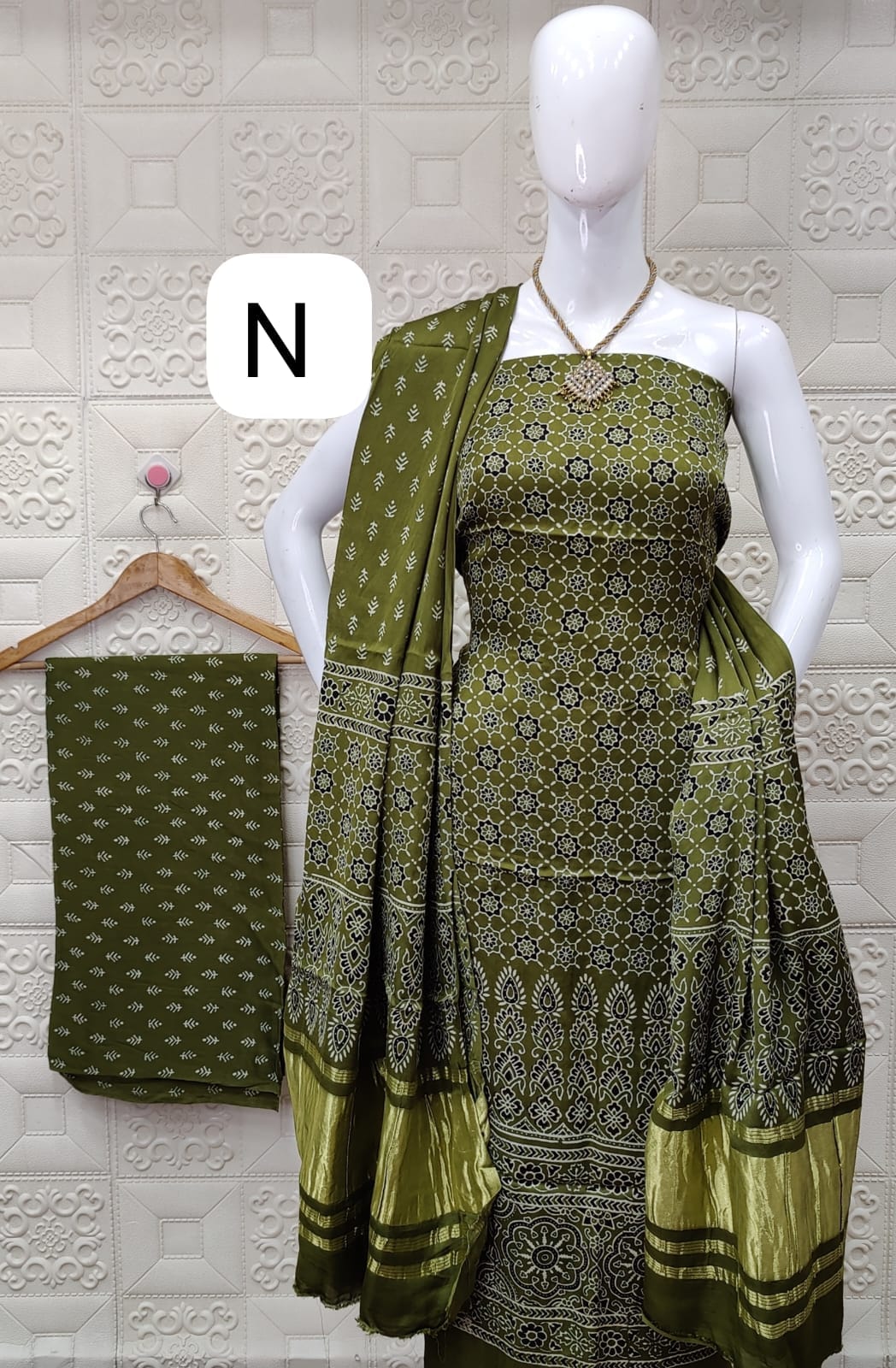 Gaji Silk Original Hand Blocked Ajrakh Dress Material (Unstitched) Gaji Silk Original Hand Blocked Ajrakh Dress Material (Unstitched)