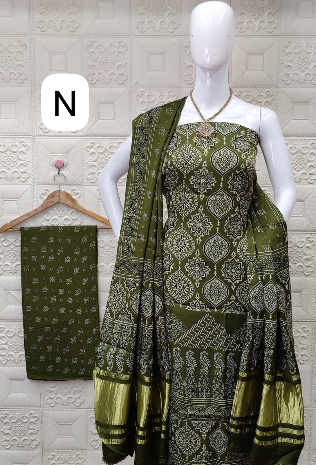 Gaji Silk Original Hand Blocked Ajrakh Dress Material (Unstitched) Ethenika.com 