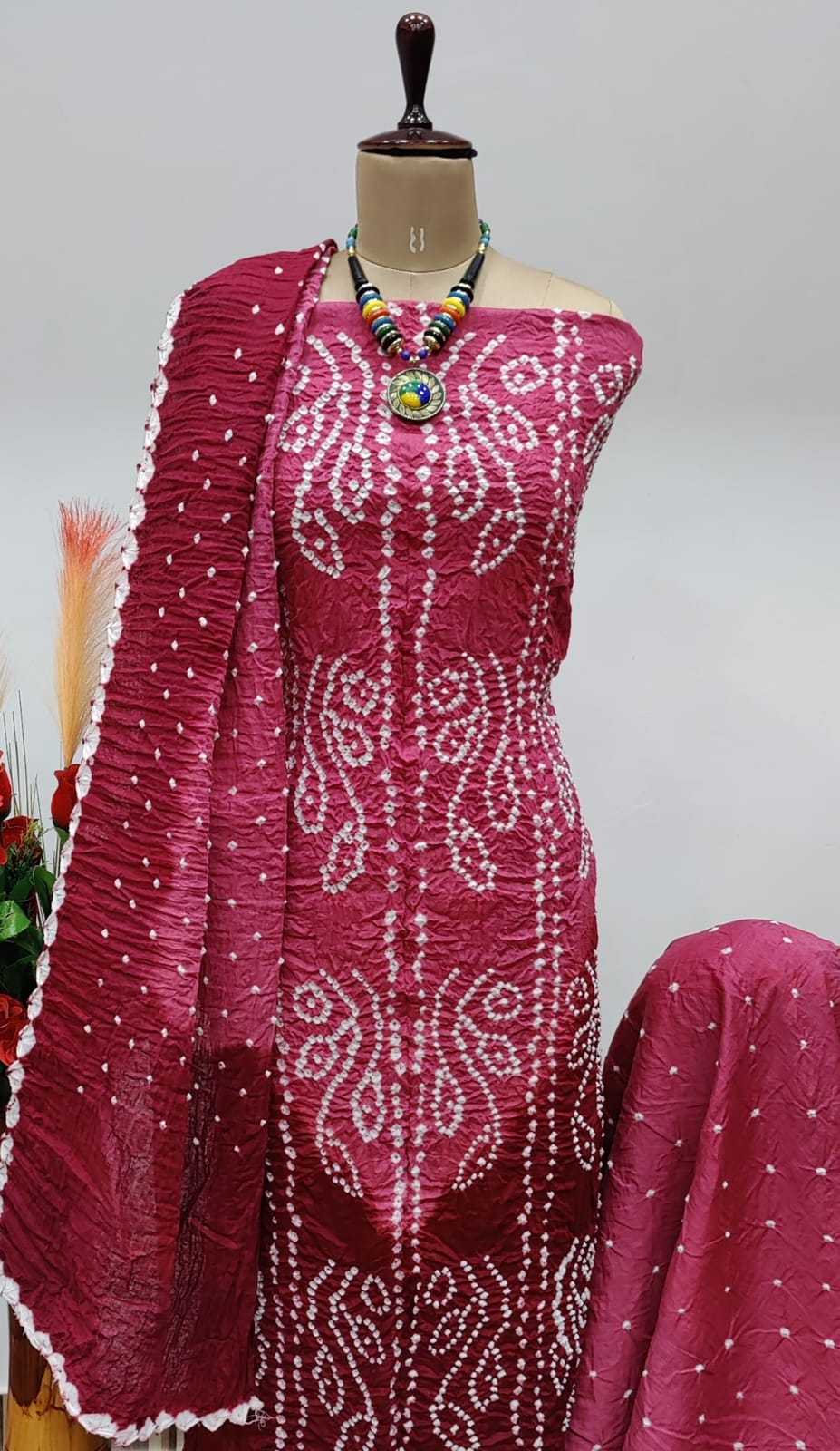 Cotton Satin Self Contrast Tye n dye Kutch Bandhani Dress Material - Premium  from Ethenika.com  - Just INR 1490! Shop now at Ethenika.com 