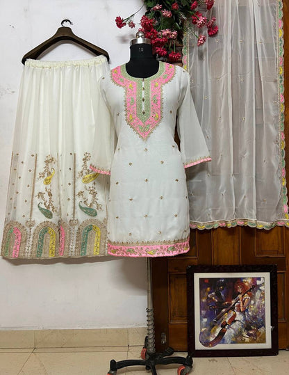 Georgette Embroidery work Kurti Palazzo Dupatta Set - Premium  from Ethenika.com - Just INR 2590! Shop now at Ethenika.com 