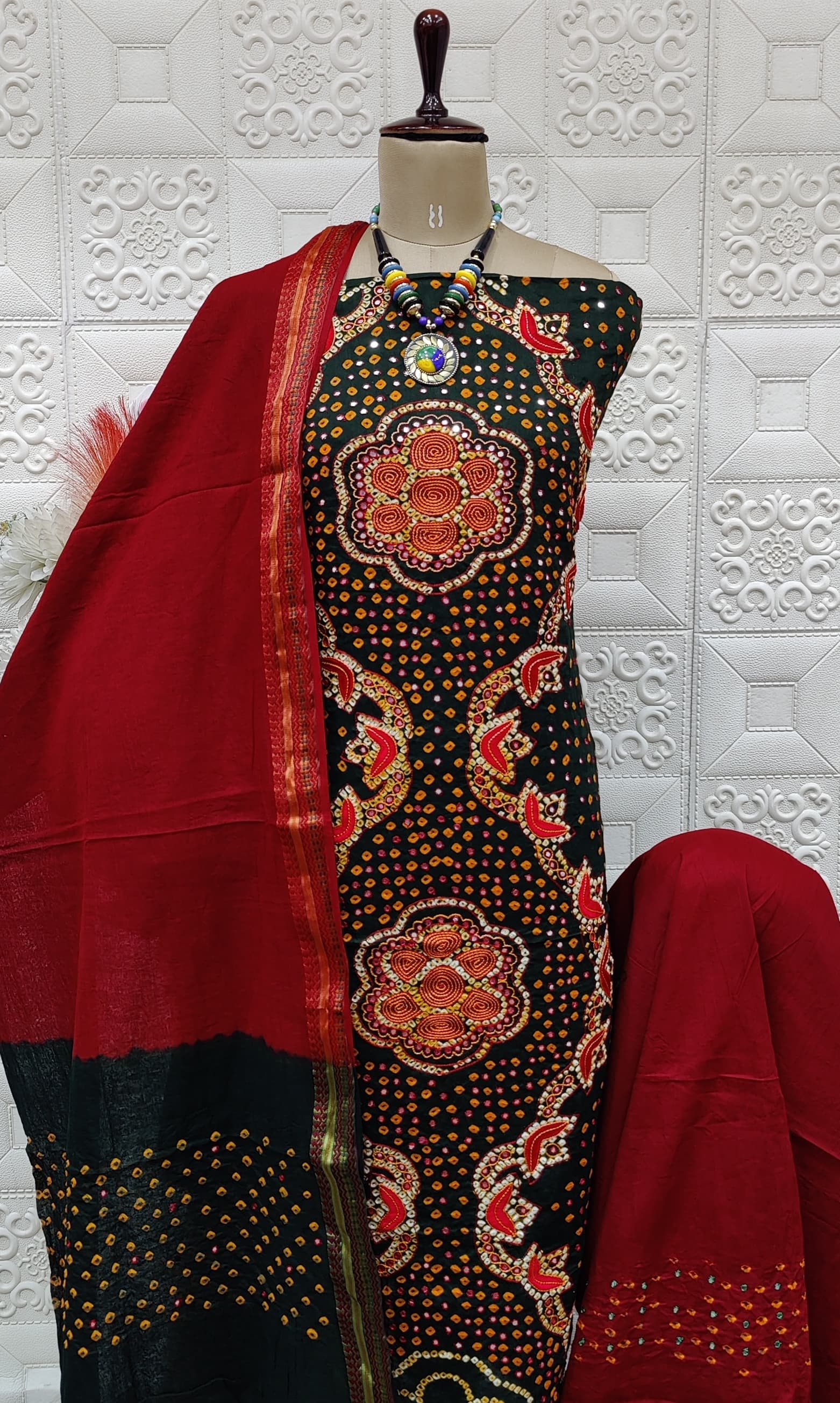 Pink Blue Bandhani Gharchola Dress Material Pure GajiSilk | KaLa Bandhej
