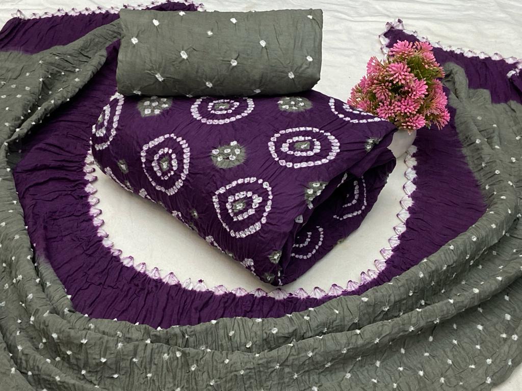 Cotton Bandhani Fabric Purple