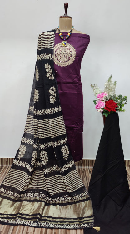 Neck mirror work Batik Work Dress Material - Premium  from Ethenika.com - Just INR 1690! Shop now at Ethenika.com 