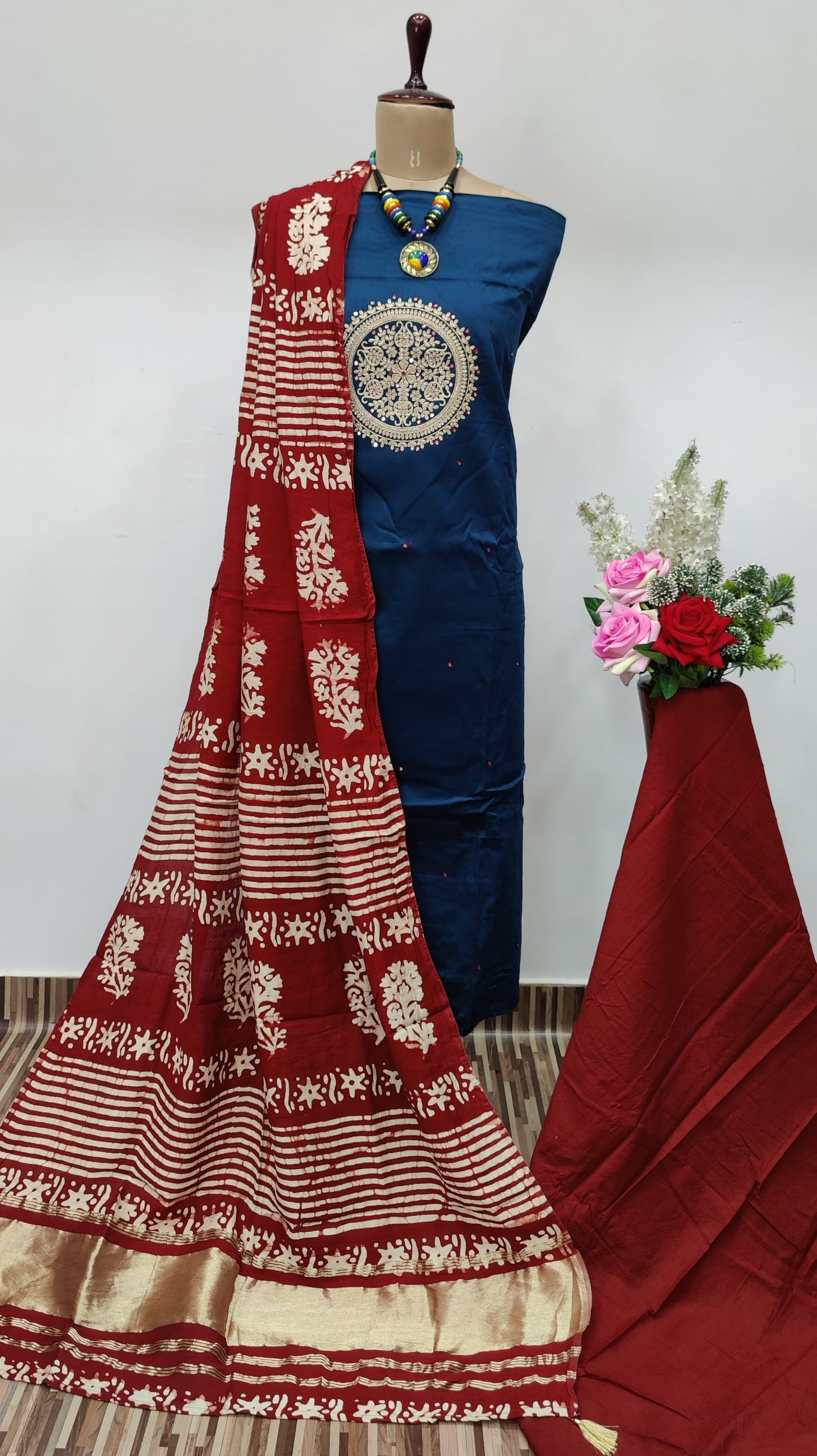 Neck mirror work Batik Work Dress Material - Premium  from Ethenika.com - Just INR 1690! Shop now at Ethenika.com 