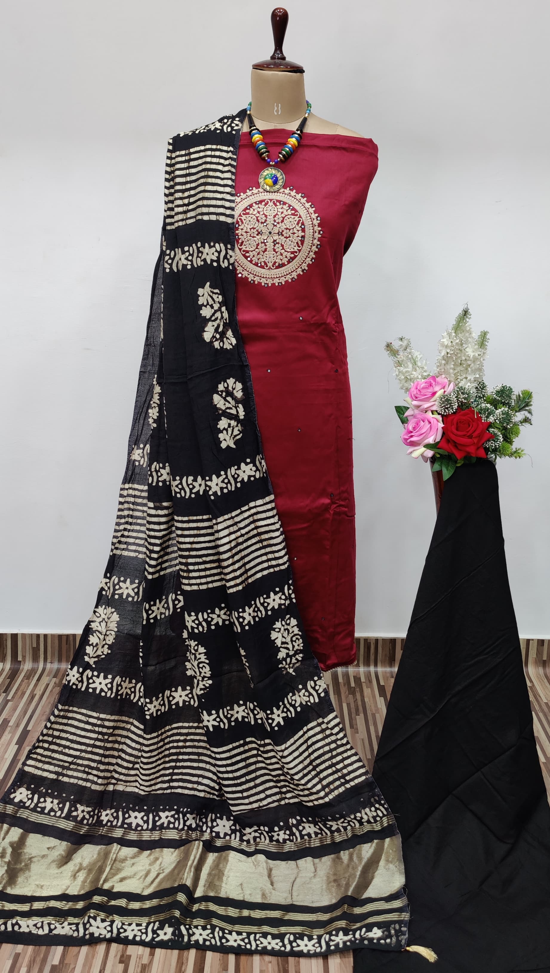 Neck mirror work Batik Work Dress Material - Premium  from Ethenika.com - Just INR 1690! Shop now at Ethenika.com 