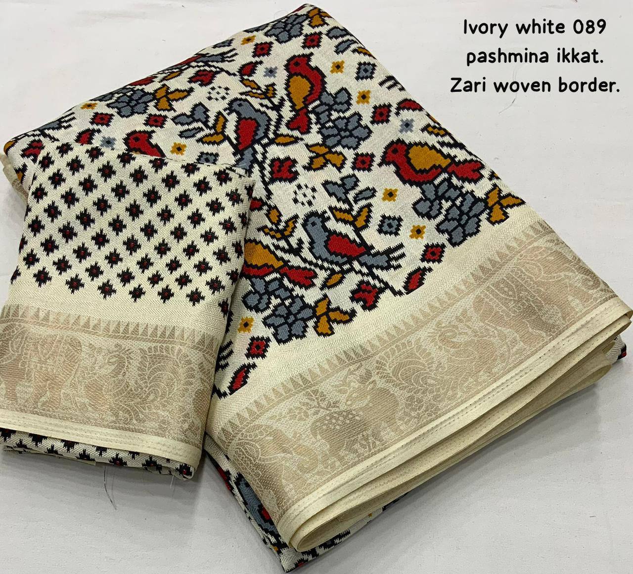 Pashmina ivory white  Ikkat Silk Saree - Premium  from Ethenika.com  - Just INR 1790! Shop now at Ethenika.com 