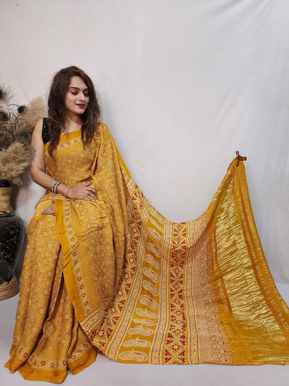 Modal Silk Ajrakh work Saree - Premium  from Ethenika.com  - Just INR 4290! Shop now at Ethenika.com 