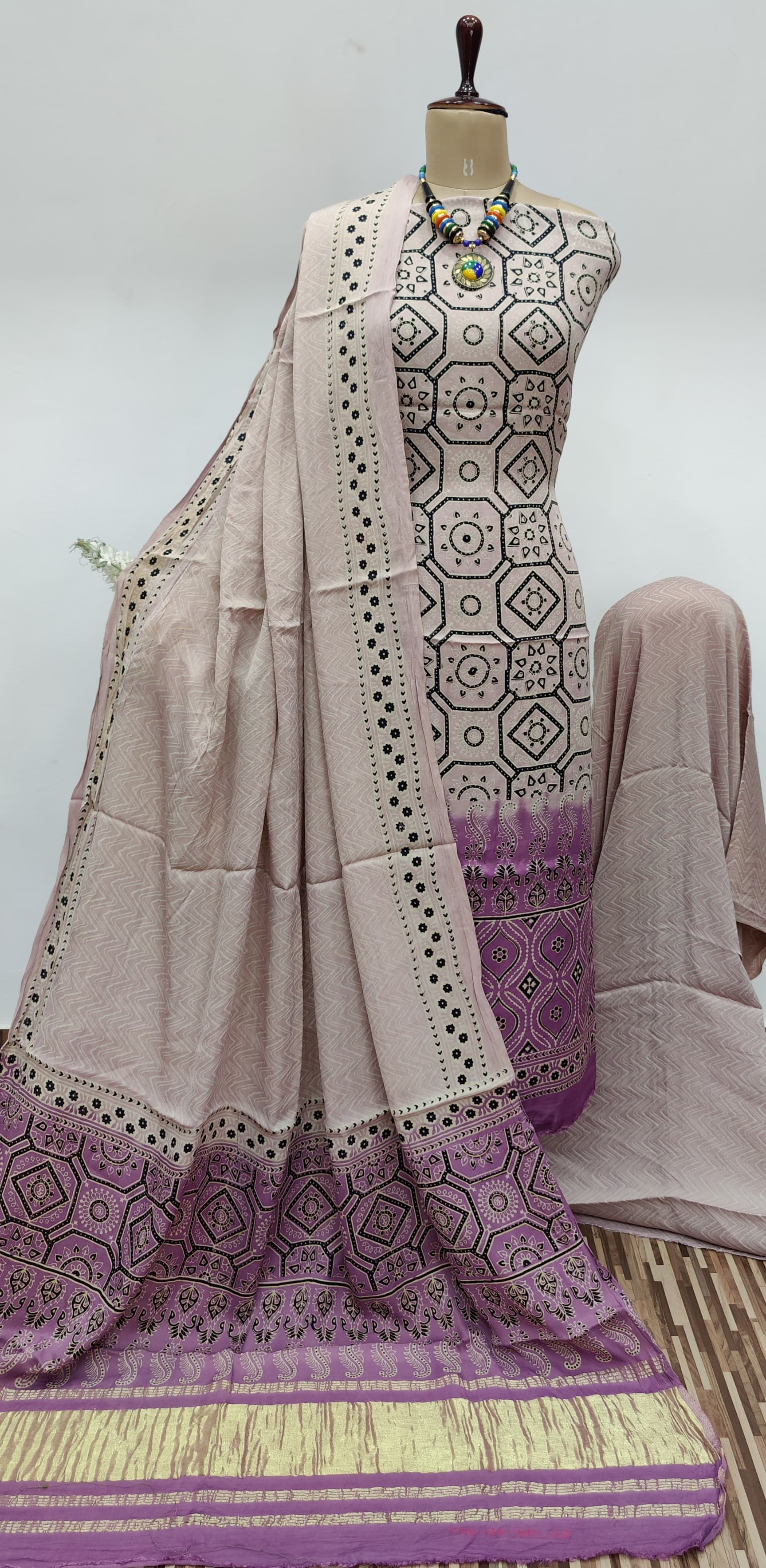Modal Gazi Silk Hand Blocked Ajrakh Print Dress Material - Premium  from Ethenika.com  - Just INR 5990! Shop now at Ethenika.com 