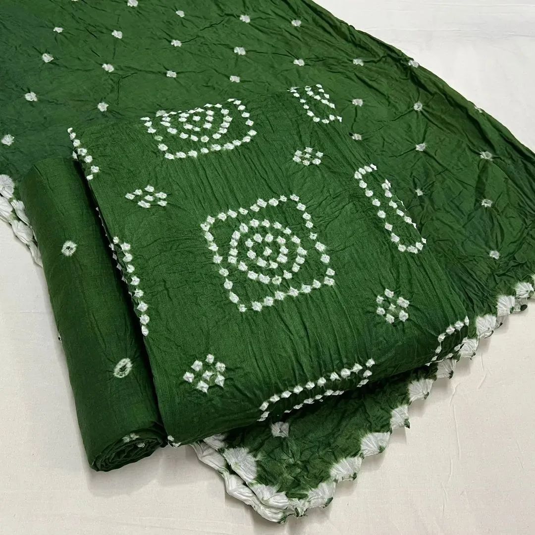 Cotton Satin Self Colour Kutchi Bandhani Material (Unstitched) Ethenika.com 