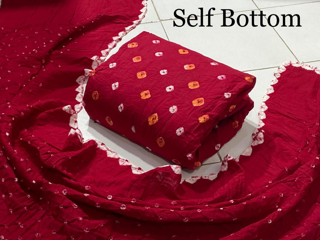 Cotton Satin Self Colour Kutch Bandhani Material (Unstitched) Ethenika.com 