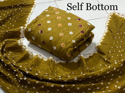 Cotton Satin Self Colour Kutch Bandhani Material (Unstitched) Ethenika.com 
