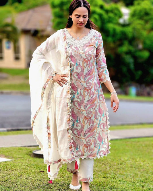 Mirror work Digital Print Kurti Pant Dupatta Set (Stitched) - Premium  from Ethenika.com - Just INR 1990! Shop now at Ethenika.com 