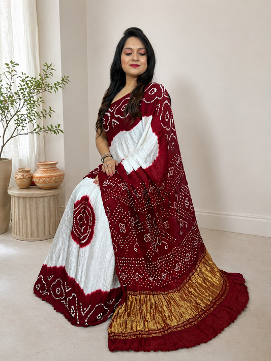 Modal Silk White Concept Silk Bandhani Saree