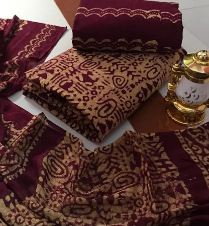 Cotton Satin Hand Blocked wax Batik Salwar Material (Unstitched) Ethenika.com 