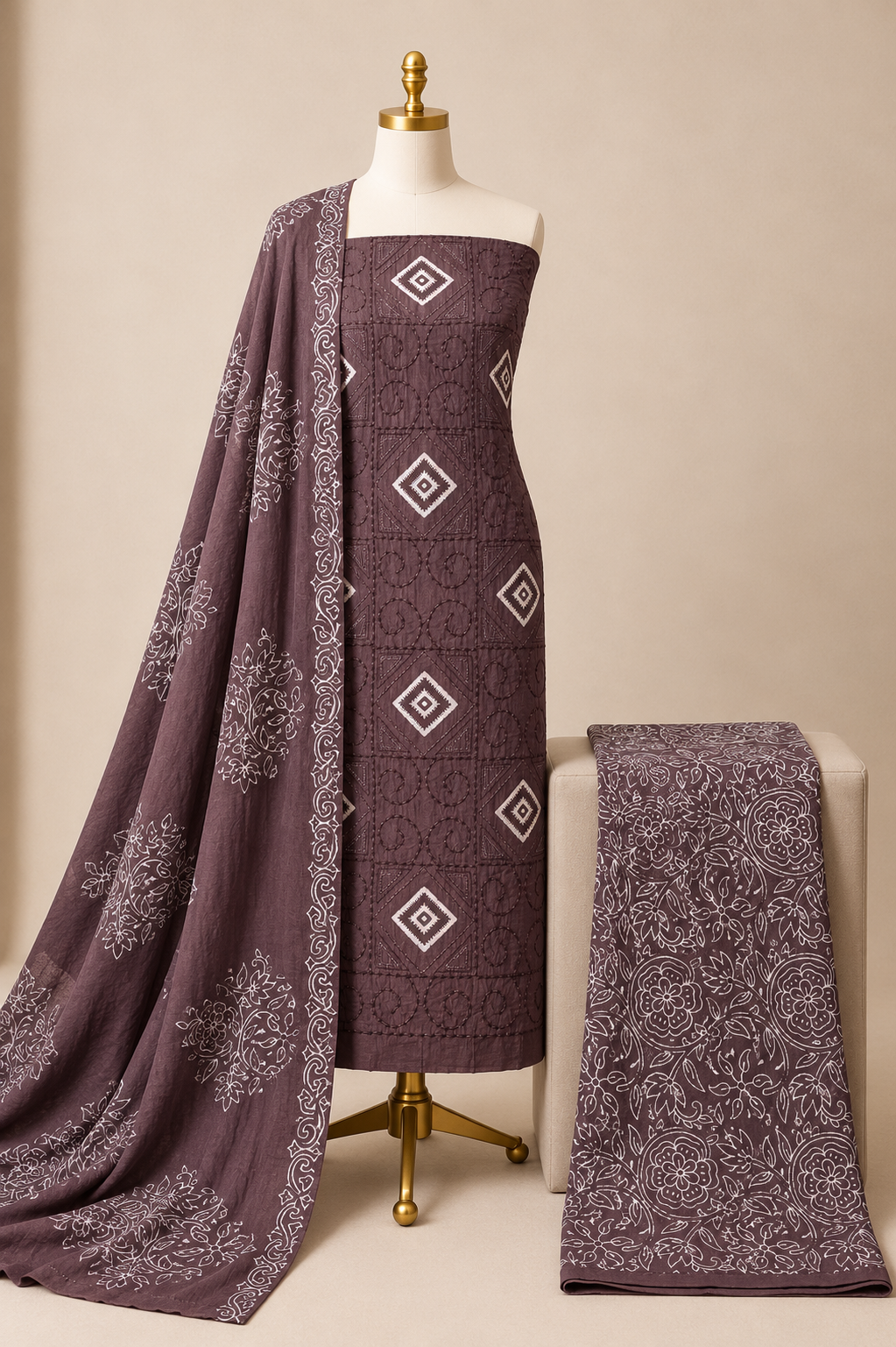 Soft Cotton Thread Work Printed Dresss Material (Unstitched)