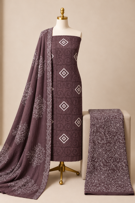 Soft Cotton Thread Work Printed Dresss Material (Unstitched)