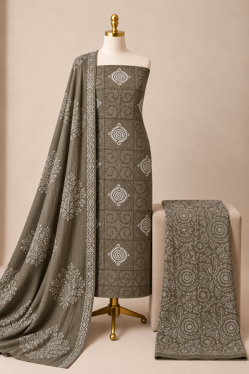 Soft Cotton Thread Work Printed Dresss Material (Unstitched)