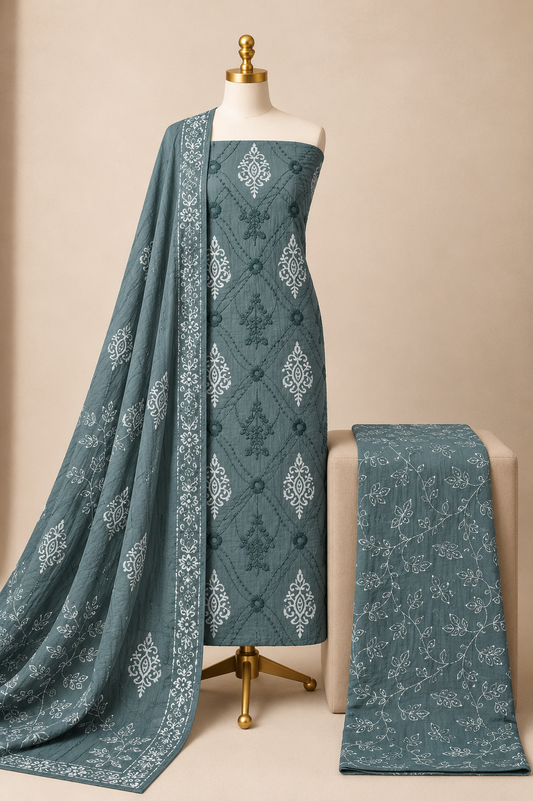 Soft Cotton Thread Work Block Print work Unstitched 3Pc Dress Material