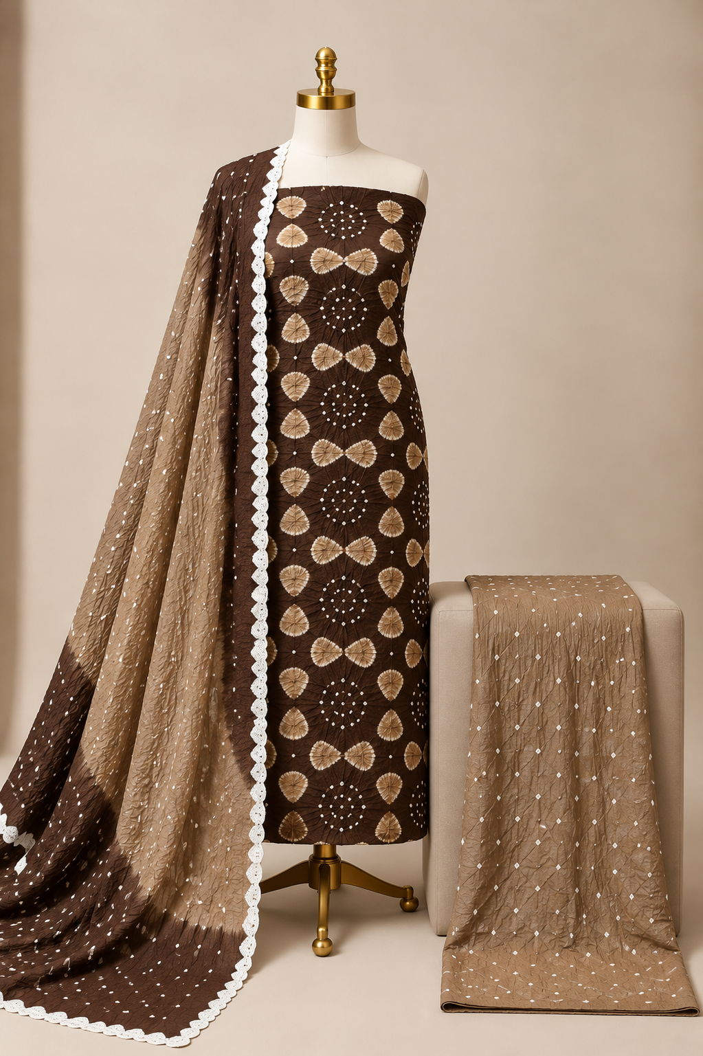 Jaam Cotton Authentic Tie and Dye Kutch 3Pc Bandhani Dress Material (Unstitched)