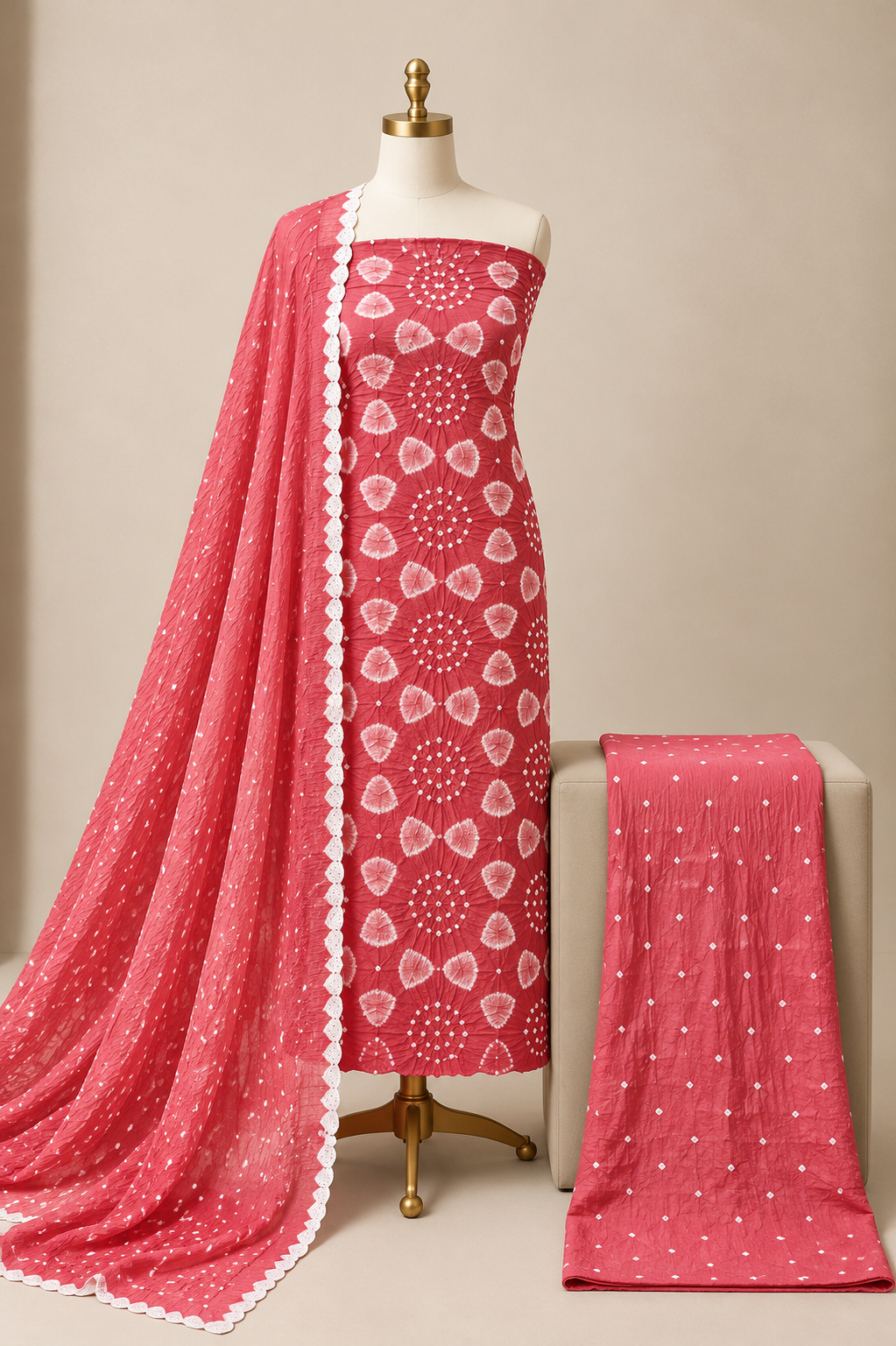 Jaam Cotton Authentic Tie and Dye Kutch 3Pc Bandhani Dress Material (Unstitched)