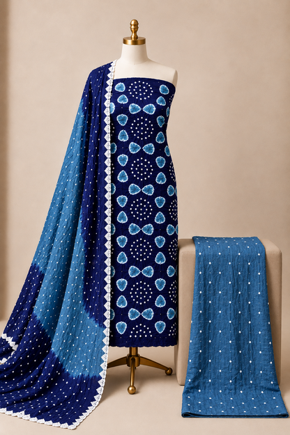 Jaam Cotton Authentic Tie and Dye Kutch 3Pc Bandhani Dress Material (Unstitched)