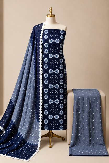 Jaam Cotton Authentic Tie and Dye Kutch 3Pc Bandhani Dress Material (Unstitched)