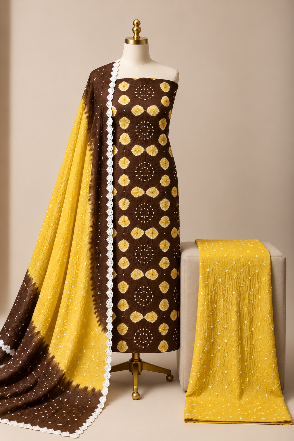 Jaam Cotton Authentic Tie and Dye Kutch 3Pc Bandhani Dress Material (Unstitched)