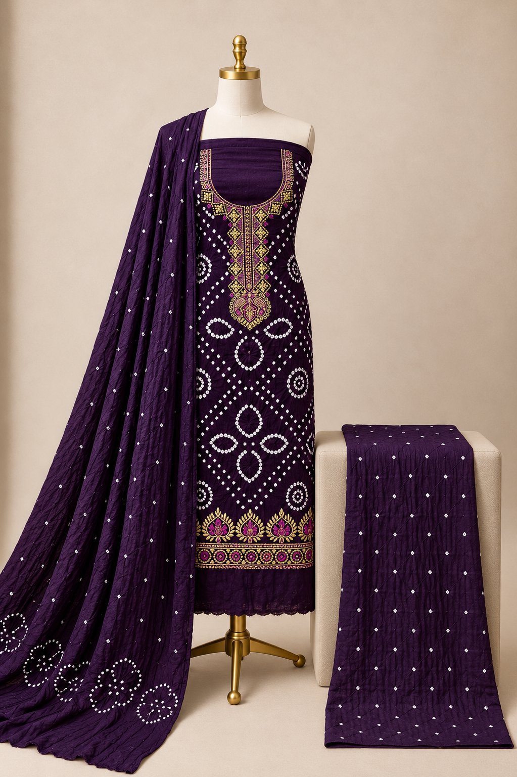 Rayon 3Pc Kutch Bandhani Dress Material