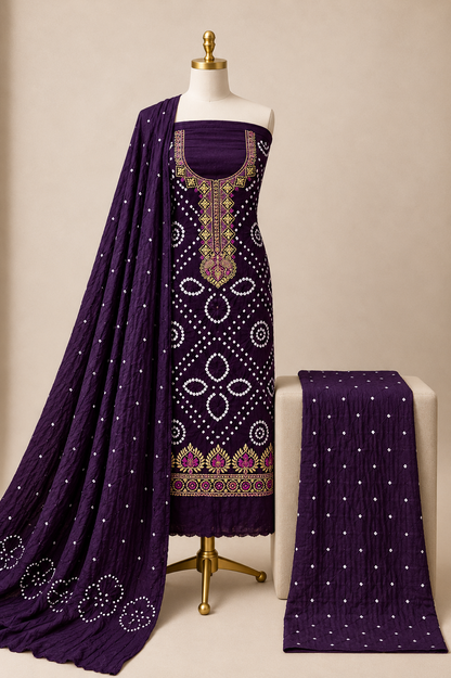 Rayon 3Pc Kutch Bandhani Dress Material