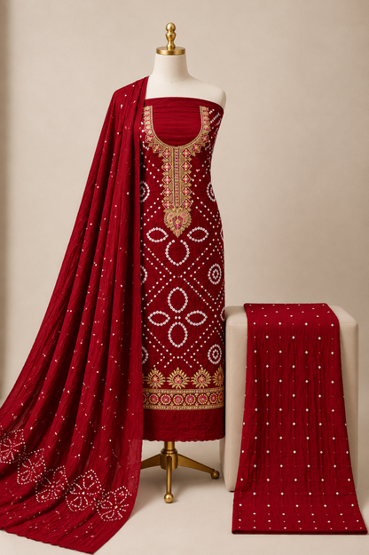 Rayon 3Pc Kutch Bandhani Dress Material