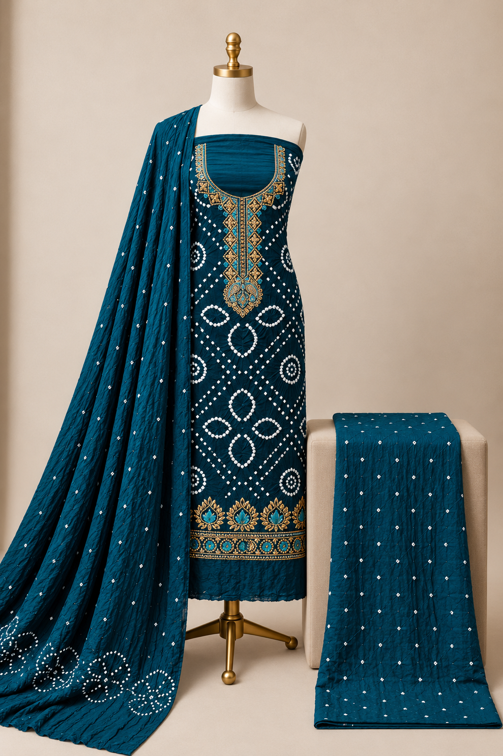 Rayon 3Pc Kutch Bandhani Dress Material