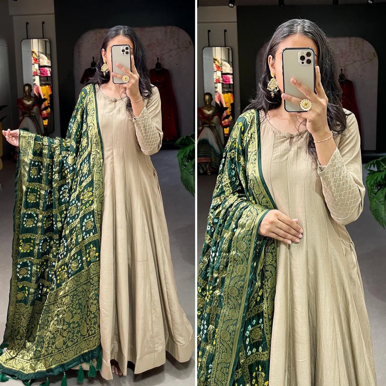 PARTY WEAR PLAIN GOWN BOTTOM WITH DUPATTA GREEN – Ethnicgarment