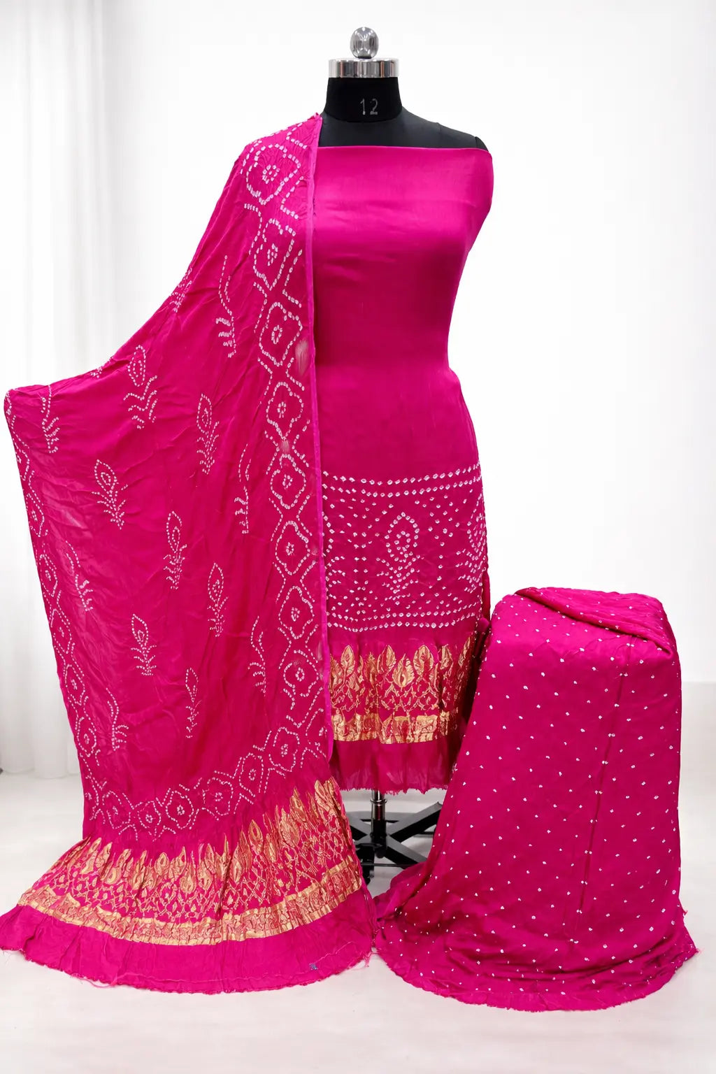 Modal Silk Authentic Hand Rai Bandhej Work Jamnagar Silk Bandhani Dress Material Ethenika.com