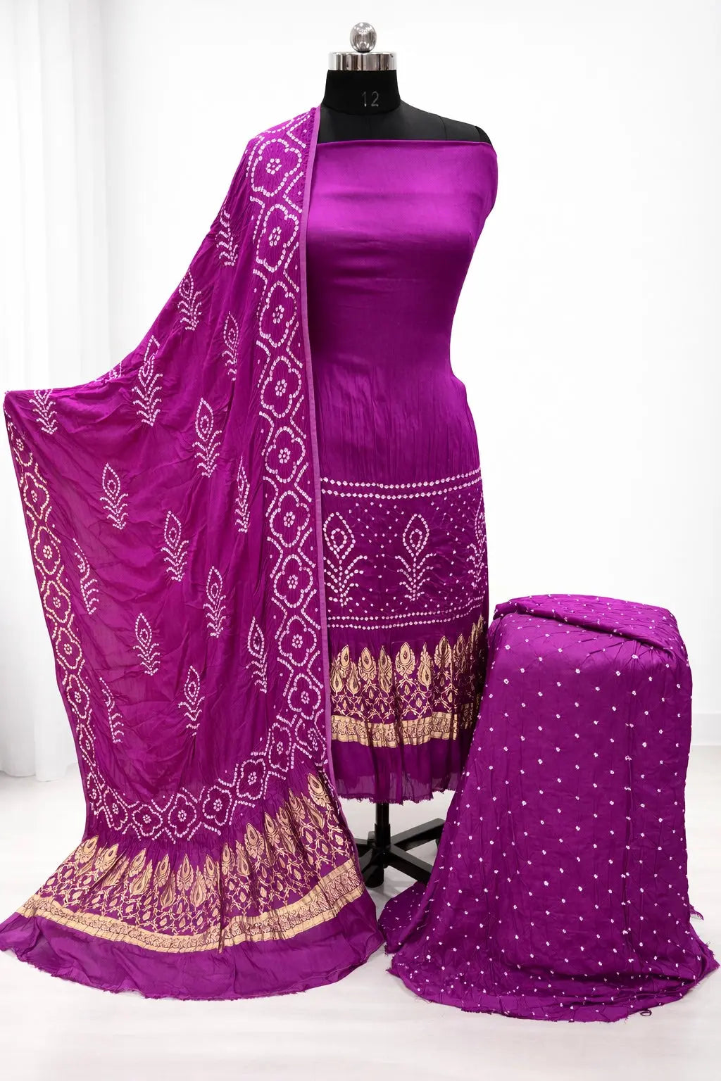 Modal Silk Authentic Hand Rai Bandhej Work Jamnagar Silk Bandhani Dress Material Ethenika.com