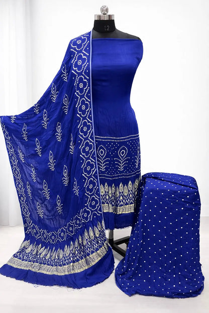 Modal Silk Authentic Hand Rai Bandhej Work Jamnagar Silk Bandhani Dress Material Ethenika.com