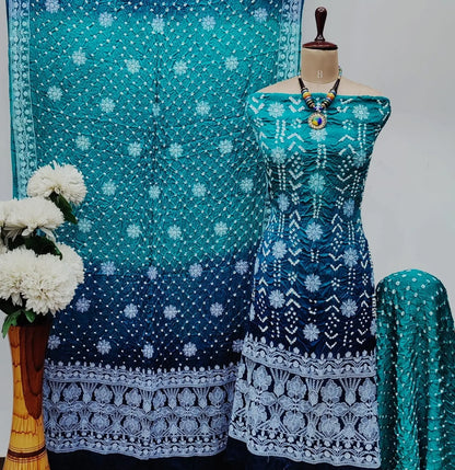 Modal Silk Lakhnavi Thread Work Bandhani Dress Material Ethenika.com