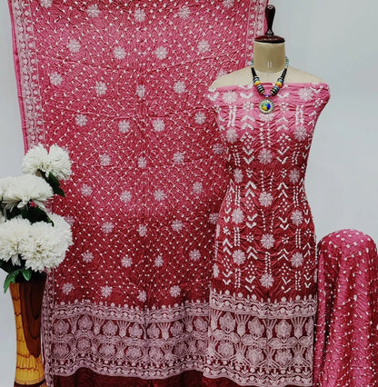 Modal Silk Lakhnavi Thread Work Bandhani Dress Material Ethenika.com