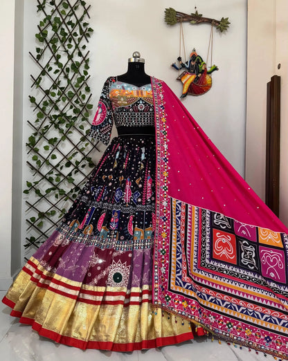 Muslin Cotton Digital Print Mirror Work Designer Chaniya Choli for Garba Ethenika.com