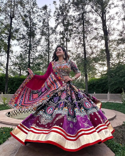 Muslin Cotton Digital Print Mirror Work Designer Chaniya Choli for Garba Ethenika.com