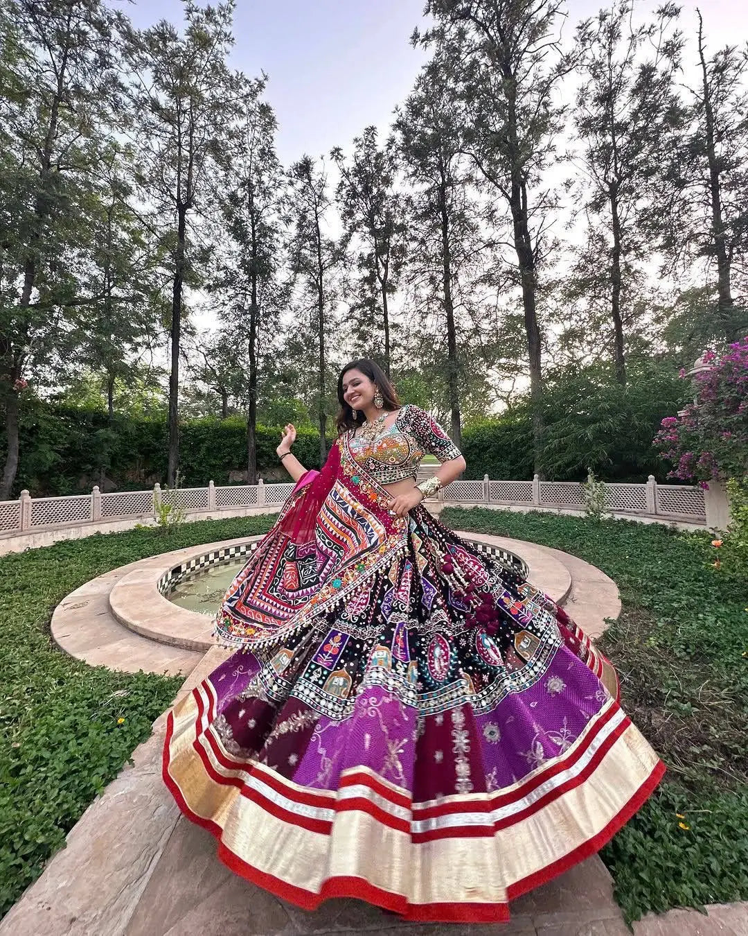 Muslin Cotton Digital Print Mirror Work Designer Chaniya Choli for Garba Ethenika.com