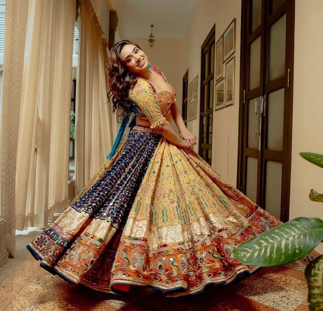 Muslin Cotton Digital Print Mirror Work Navratri Special Designer Chaniya Choli Ethenika.com