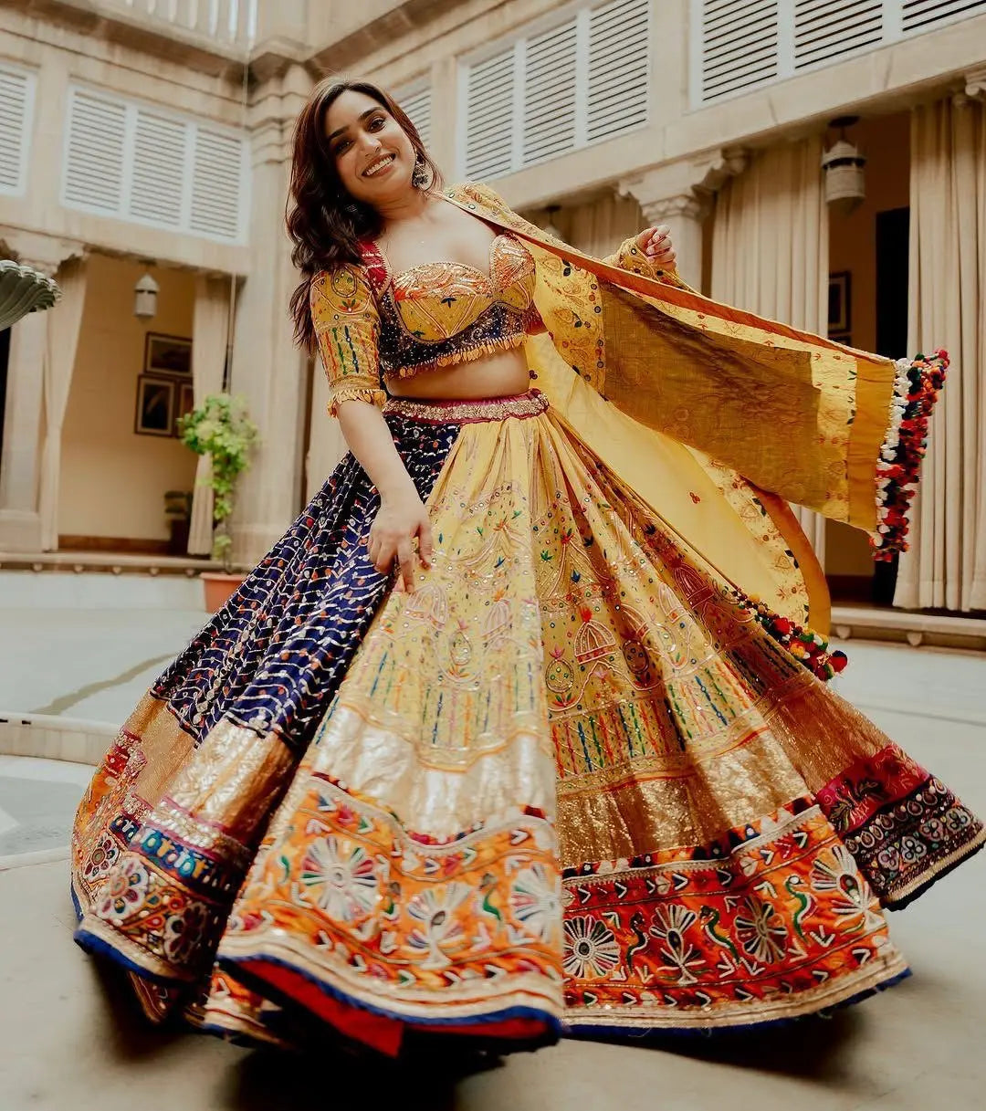 Muslin Cotton Digital Print Mirror Work Navratri Special Designer Chaniya Choli Ethenika.com