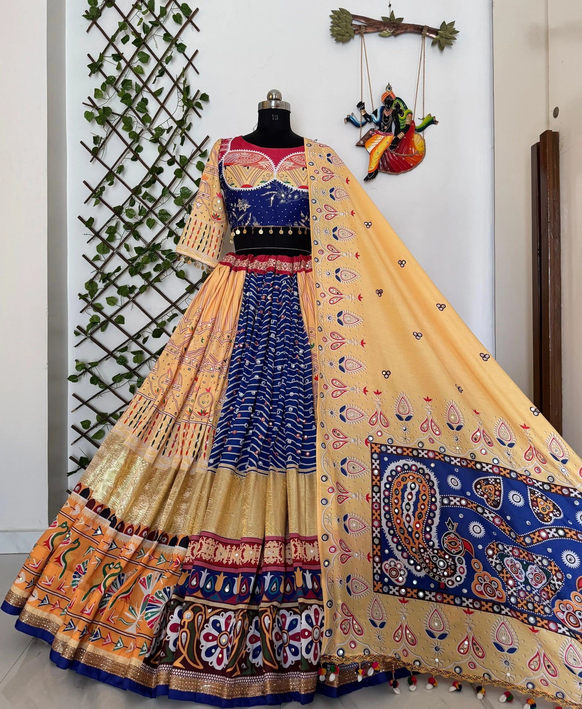 Muslin Cotton Digital Print Mirror Work Navratri Special Designer Chaniya Choli Ethenika.com