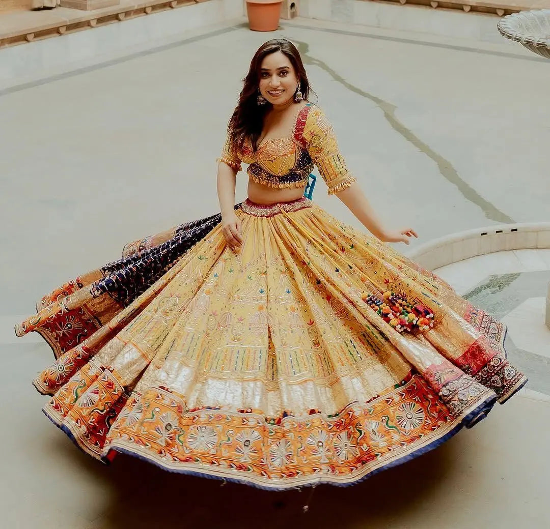 Muslin Cotton Digital Print Mirror Work Navratri Special Designer Chaniya Choli Ethenika.com
