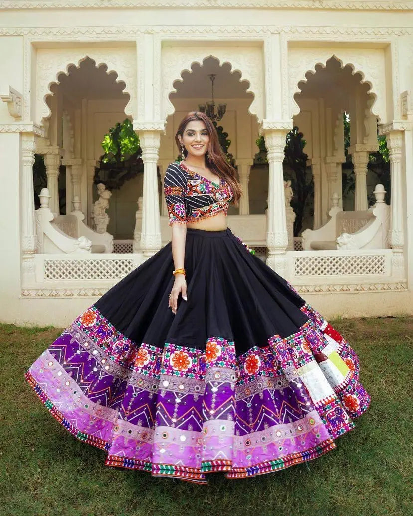 Muslin Cotton Digital Print with Mirror Work Navratri Garba Special Chaniya Choli Ethenika.com