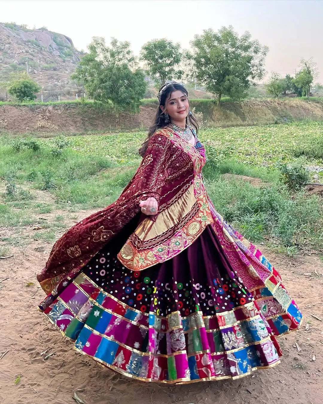 Muslin Cotton Digital Print with Mirror Work Navratri Special Desinger Chaniya Choli Ethenika.com