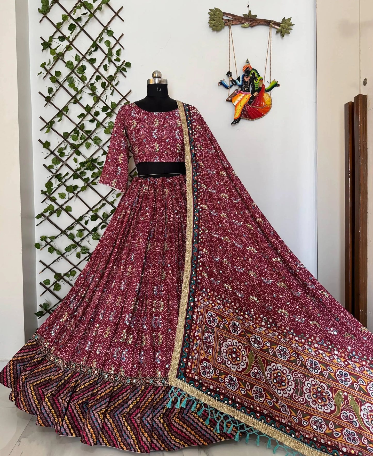 Muslin Cotton Digital Print with Real Mirror Work Navratri Special Designer Chaniya Choli Ethenika.com